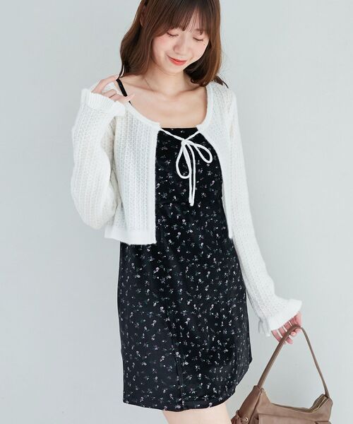 MAJESTIC LEGON（マジェスティックレゴン）の「カーデセットミニキャミワンピース（ワンピース・レディース・ブラック系その他/ベージュ系その他2・MEDIUM）」の8枚目の写真