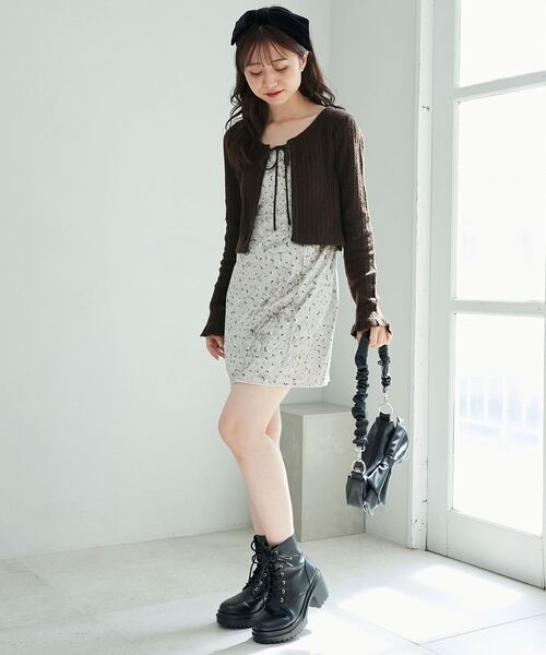 MAJESTIC LEGON（マジェスティックレゴン）の「カーデセットミニキャミワンピース（ワンピース・レディース・ブラック系その他/ベージュ系その他2・MEDIUM）」の12枚目の写真