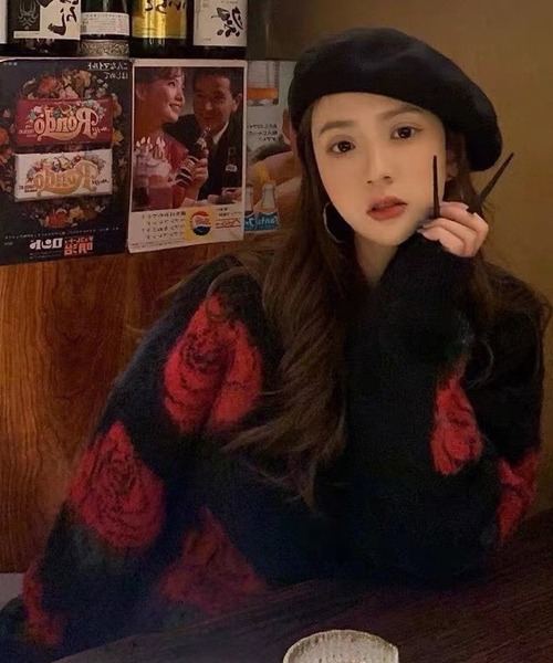 WESTSEA(ウエストシー)の「薔薇 / バラ クルーニット(ニット/セーター・レディース・ブラック/ブラック系その他・M/L)」の4枚目の写真