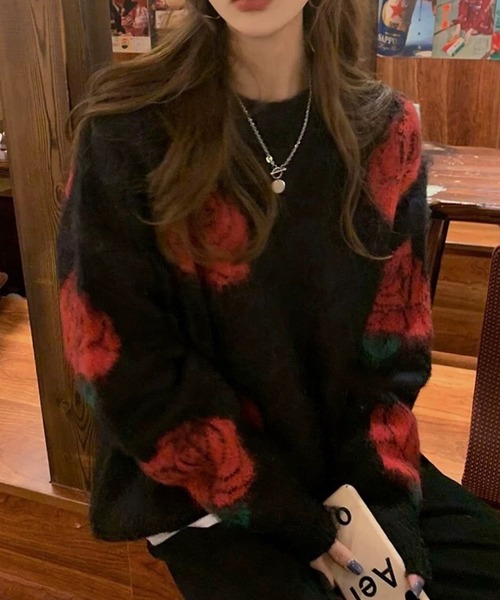WESTSEA(ウエストシー)の「薔薇 / バラ クルーニット(ニット/セーター・レディース・ブラック/ブラック系その他・M/L)」の5枚目の写真