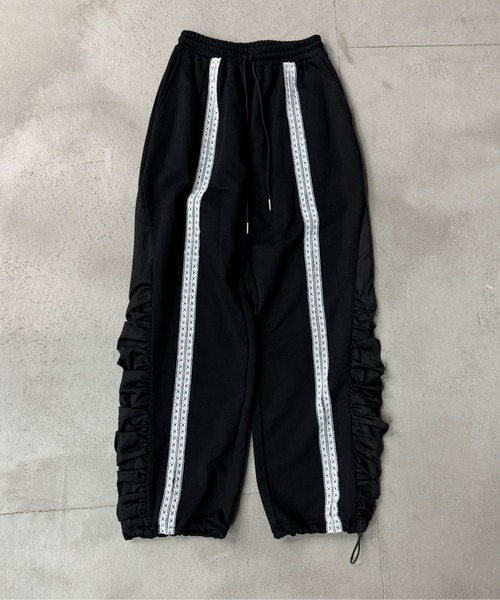 サイドレーススウェットハーフパンツ　フリンジ　ジップ Loose トレーナー スウェット ルーズ ハーフジップサイドライン