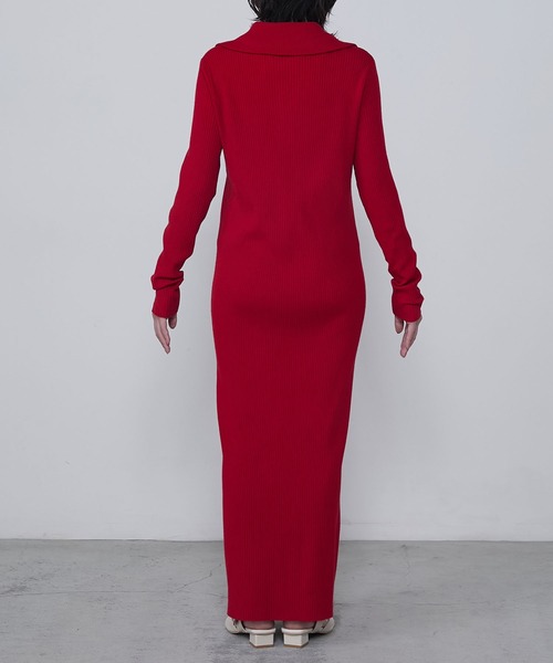 セール】Long half-zip polo knit dress / ロングハーフジップ