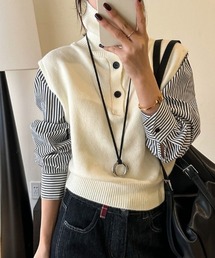 ニット セーター ストライプドッキングニット レディース ストライプ ドッキング」に該当するニット/セーターファッション