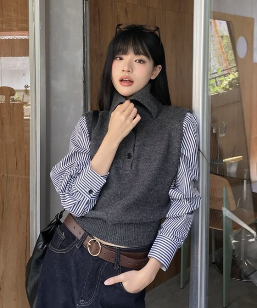 【美品】エンフォルド ドッキングワンピース マキシ丈 シャツ ニット ストライプ セール】袖ストライプ柄ドッキングニットトップス/レイヤード