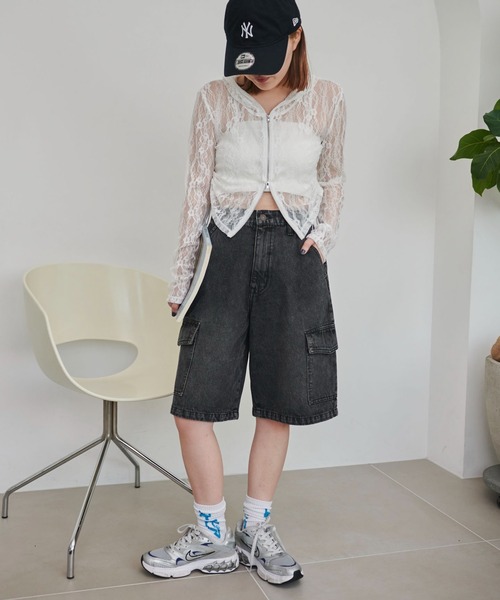 WEGO（ウィゴー）の「WEGO/ヴィンテージウォッシュカーゴハーフパンツ（デニムパンツ・レディース・ブラック/コバルトブルー/ライトインディゴブルー/インディゴブルー/その他1/その他2/ブラック系その他・MEDIUM/SMALL）」の12枚目の写真