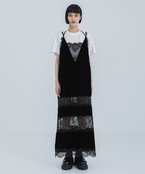 tanakadaisuke/タナカダイスケ】flower lace black velour