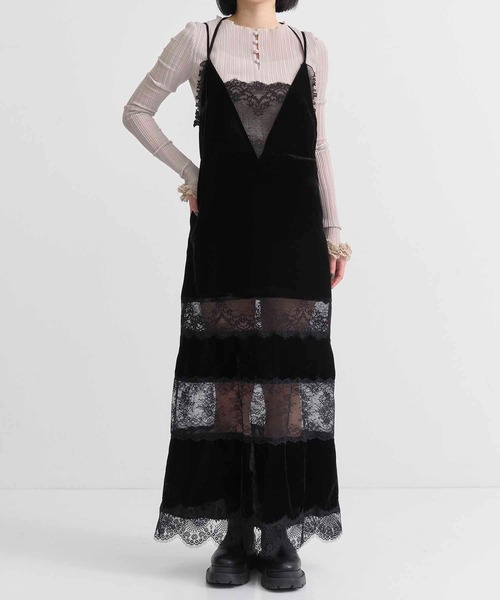 ワンピース tanakadaisuke velour camisole dress black lace velour camisole dress – tanakadaisuke