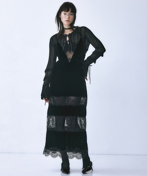 tanakadaisuke(タナカダイスケ)の「【tanakadaisuke/タナカダイスケ】《STUDIOUS別注》black lace velour camisole dress(ドレス・レディース・ブラック・2/1)」の14枚目の写真