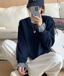 フェイクレイヤード袖口裏起毛スウェット