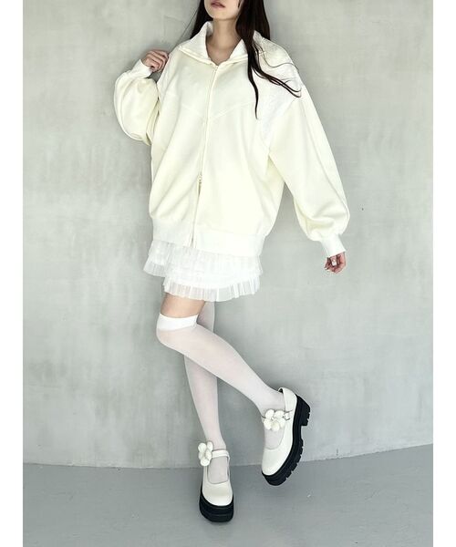 CALNAMUR（カルナムール）の「LACE BLOCKING BIG TRACK BLOUSON/レースブロッキングトラックブルゾン（ブルゾン・レディース・ホワイト/ネイビー・FREE）」の12枚目の写真