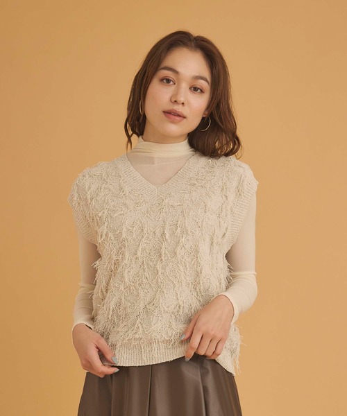 セール】Vネックフリンジニットベスト（ベスト）｜Edit Sheen
