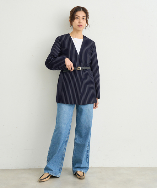 IENA イエナ PLツイル ジャケット ノーカラー ネイビー ゆったり IENA イエナ PLツイル ジャケット ノーカラー ネイビー ゆったり