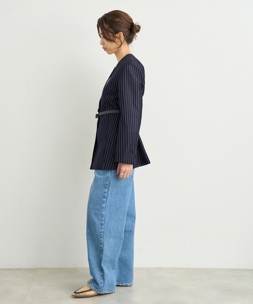 IENA イエナ PLツイル ジャケット ノーカラー ネイビー ゆったり IENA イエナ PLツイル ジャケット ノーカラー ネイビー ゆったり