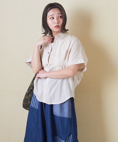 CUBE SUGAR(キューブシュガー)の「綿ボイルアシッドウォッシュドルマンスリーブシャツ(シャツ/ブラウス・レディース・グリーン/レッド/ブラック/グレー・M)」の18枚目の写真