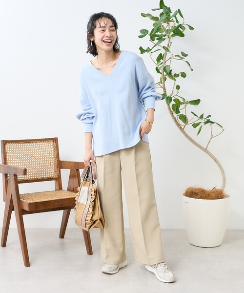 FREAK'S STORE（フリークスストア）の「二重織 センタープレスパンツ/イージーパンツ（その他パンツ・レディース・レッド/ブラック/ベージュ・ﾌﾘ-）」の4枚目の写真