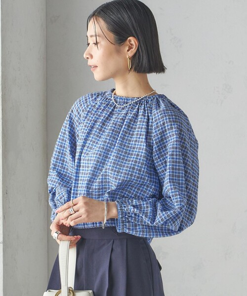 SHIPS（シップス）の「〈手洗い可能〉DEVEAUX サッカー チェック リボン ブラウス（シャツ/ブラウス・レディース・オレンジ系/ブルー・ONE SIZE）」の3枚目の写真