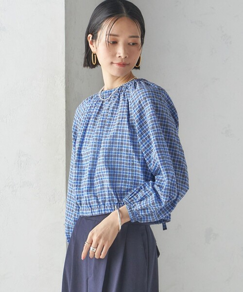 SHIPS（シップス）の「〈手洗い可能〉DEVEAUX サッカー チェック リボン ブラウス（シャツ/ブラウス・レディース・オレンジ系/ブルー・ONE SIZE）」の4枚目の写真