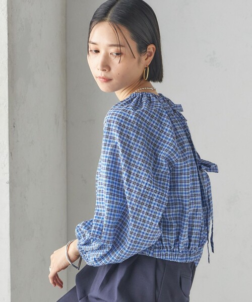 SHIPS（シップス）の「〈手洗い可能〉DEVEAUX サッカー チェック リボン ブラウス（シャツ/ブラウス・レディース・オレンジ系/ブルー・ONE SIZE）」の8枚目の写真