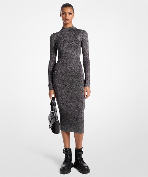 michael korsワンピース セール】メタリック ニット モックネック ドレス（ワンピース