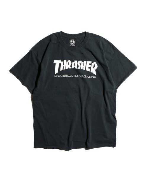 THRIFTY LOOK(スリフティールック)の「THRIFTY LOOK / スリフティールック THRIFTY DAMAGE SKATE TEE 'THRASHER SKATE MAG' スラッシャー ロゴ ダメージ加工 スケートTシャツ(Tシャツ/カットソー・メンズ・ブラック・LARGE/X-LARGE)」の1枚目の写真