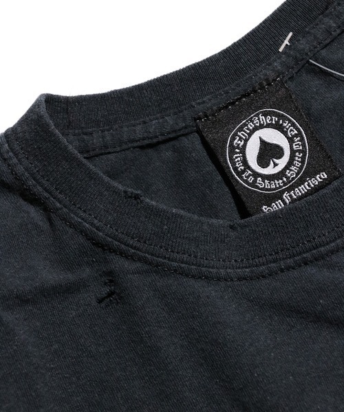 THRIFTY LOOK(スリフティールック)の「THRIFTY LOOK / スリフティールック THRIFTY DAMAGE SKATE TEE 'THRASHER SKATE MAG' スラッシャー ロゴ ダメージ加工 スケートTシャツ(Tシャツ/カットソー・メンズ・ブラック・LARGE/X-LARGE)」の2枚目の写真