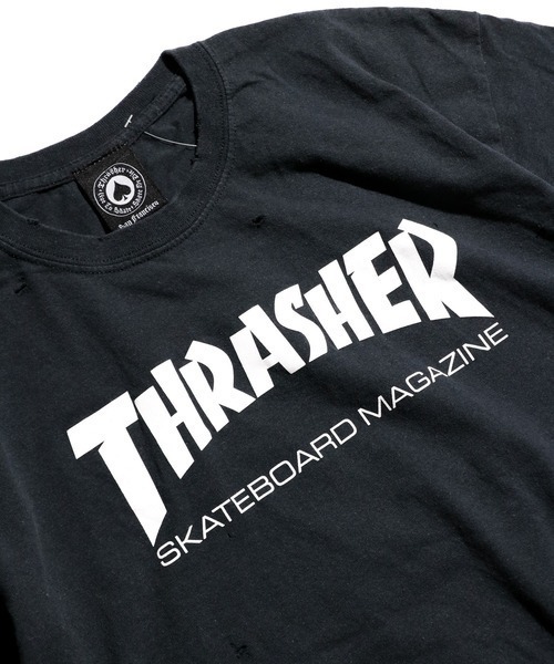 THRIFTY LOOK(スリフティールック)の「THRIFTY LOOK / スリフティールック THRIFTY DAMAGE SKATE TEE 'THRASHER SKATE MAG' スラッシャー ロゴ ダメージ加工 スケートTシャツ(Tシャツ/カットソー・メンズ・ブラック・LARGE/X-LARGE)」の3枚目の写真