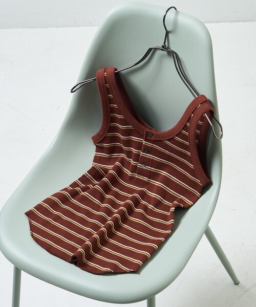 FREAK'S STORE（フリークスストア）の「ワッフル2WAYタンクトップ/ヘンリーネックタンクトップ（タンクトップ・レディース・オフホワイト/グレー/ターコイズブルー/サックスブルー/チャコールグレー/ブラウン・ﾌﾘ-）」の4枚目の写真