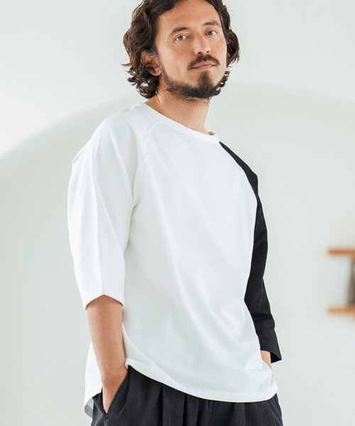 Magine(マージン)の「mt9604-Mini Sweat Fabric Raglan Color-Block Sleeves Pullover プルオーバー(その他トップス・メンズ・ホワイト×ブラック/ブラック系その他/ブラック×ホワイト/ホワイト系その他・44/46/48)」の2枚目の写真
