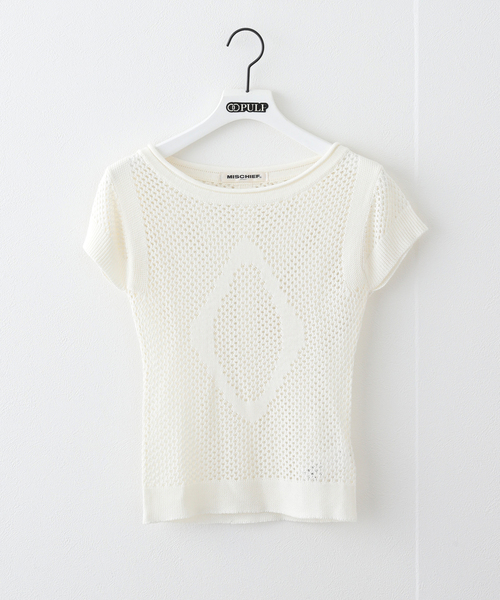 MSCHF（ミスチーフ）の「【Geek Office / ギークオフィス】MSCHF / ミスチーフ ロンバス クロシェ ニット T（Tシャツ/カットソー・レディース・アイボリー/ブラック・SMALL）」の2枚目の写真