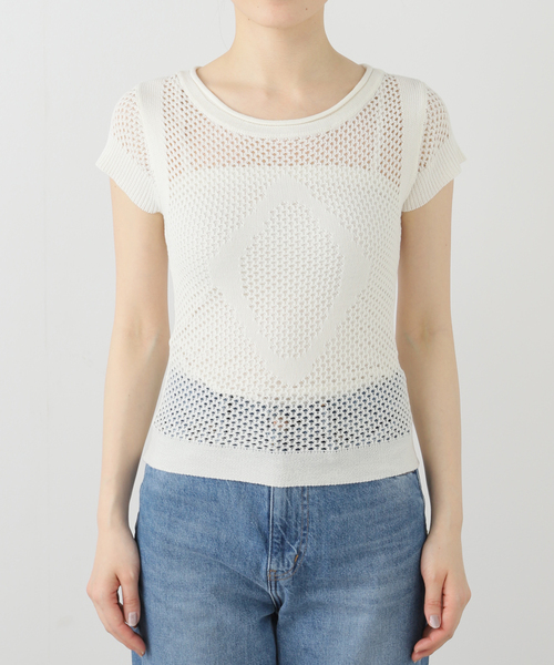 MSCHF（ミスチーフ）の「【Geek Office / ギークオフィス】MSCHF / ミスチーフ ロンバス クロシェ ニット T（Tシャツ/カットソー・レディース・アイボリー/ブラック・SMALL）」の13枚目の写真