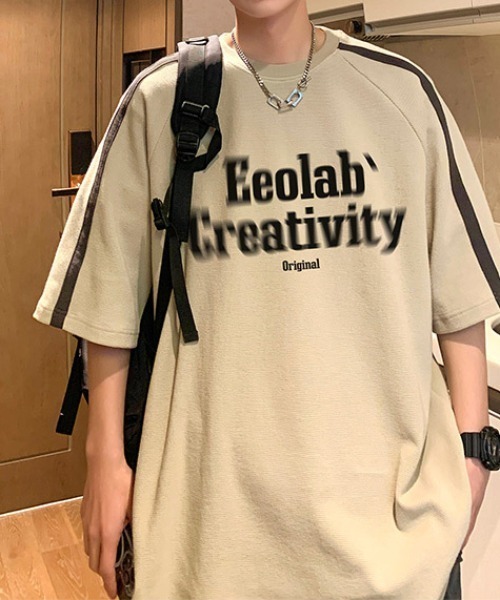 link lot(リンクロット)の「サイドラインフロントロゴビッグTシャツ 男女兼用 ラグランスリーブ(Tシャツ/カットソー・メンズ・ブラック/アイボリー・M/L)」の1枚目の写真