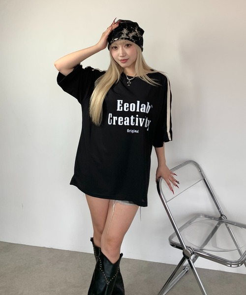 link lot(リンクロット)の「サイドラインフロントロゴビッグTシャツ 男女兼用 ラグランスリーブ(Tシャツ/カットソー・メンズ・ブラック/アイボリー・M/L)」の17枚目の写真