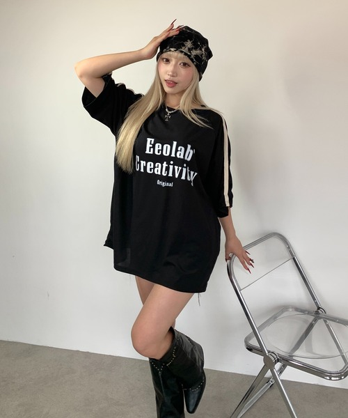 link lot(リンクロット)の「サイドラインフロントロゴビッグTシャツ 男女兼用 ラグランスリーブ(Tシャツ/カットソー・メンズ・ブラック/アイボリー・M/L)」の12枚目の写真