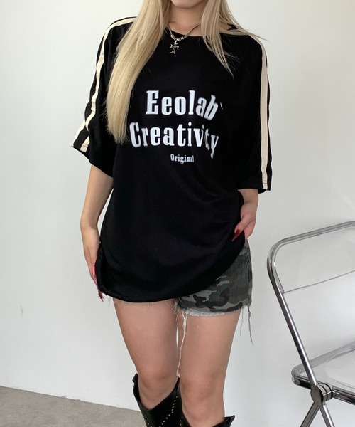 link lot(リンクロット)の「サイドラインフロントロゴビッグTシャツ 男女兼用 ラグランスリーブ(Tシャツ/カットソー・メンズ・ブラック/アイボリー・M/L)」の16枚目の写真