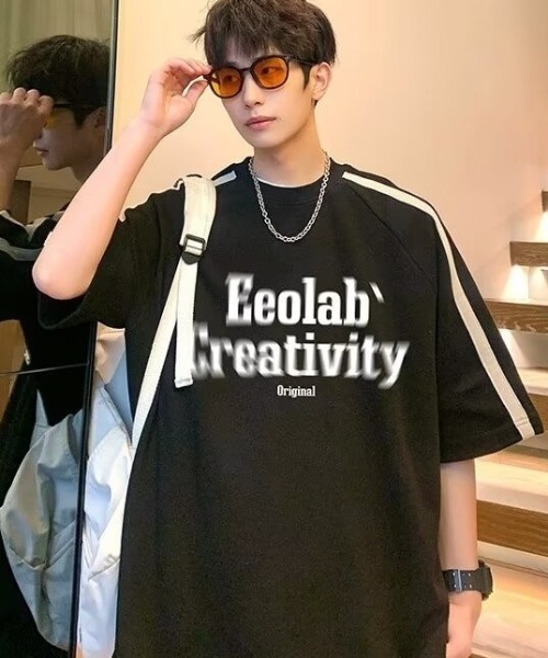 link lot(リンクロット)の「サイドラインフロントロゴビッグTシャツ 男女兼用 ラグランスリーブ(Tシャツ/カットソー・メンズ・ブラック/アイボリー・M/L)」の3枚目の写真