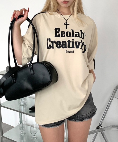link lot(リンクロット)の「サイドラインフロントロゴビッグTシャツ 男女兼用 ラグランスリーブ(Tシャツ/カットソー・メンズ・ブラック/アイボリー・M/L)」の4枚目の写真