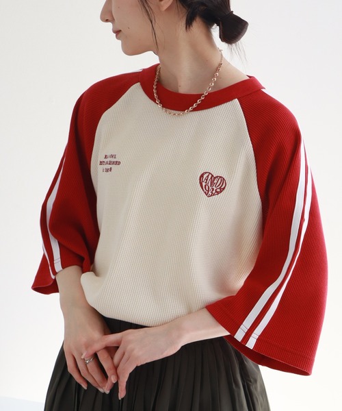 KANGOL(カンゴール)の「【KANGOL/カンゴール】 ワッフル ラグラン 刺繍ロゴ 半袖 Tシャツ(Tシャツ/カットソー・メンズ・ホワイト×ブラック/ブラック×ホワイト/ホワイト×レッド/ブラック×ブルー/ネイビー・L/XL/M)」の2枚目の写真