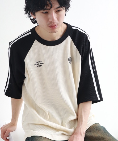KANGOL(カンゴール)の「【KANGOL/カンゴール】 ワッフル ラグラン 刺繍ロゴ 半袖 Tシャツ(Tシャツ/カットソー・メンズ・ホワイト×ブラック/ブラック×ホワイト/ホワイト×レッド/ブラック×ブルー/ネイビー・L/XL/M)」の3枚目の写真