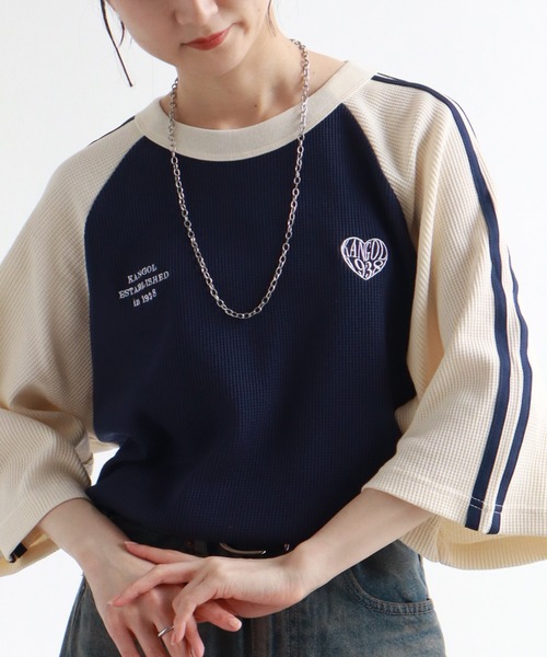 KANGOL(カンゴール)の「【KANGOL/カンゴール】 ワッフル ラグラン 刺繍ロゴ 半袖 Tシャツ(Tシャツ/カットソー・メンズ・ホワイト×ブラック/ブラック×ホワイト/ホワイト×レッド/ブラック×ブルー/ネイビー・L/XL/M)」の5枚目の写真