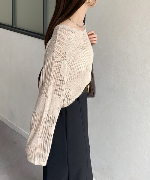 Thevon(ゼボン)の「ジャガードメッシュニット(ニット/セーター・レディース・アイボリー/ブラック/ブラウン/グリーン系その他・FREE)」の18枚目の写真