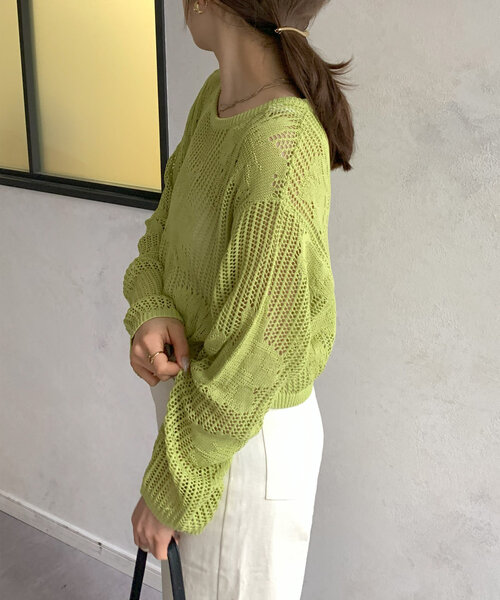 Thevon(ゼボン)の「ジャガードメッシュニット(ニット/セーター・レディース・アイボリー/ブラック/ブラウン/グリーン系その他・FREE)」の9枚目の写真
