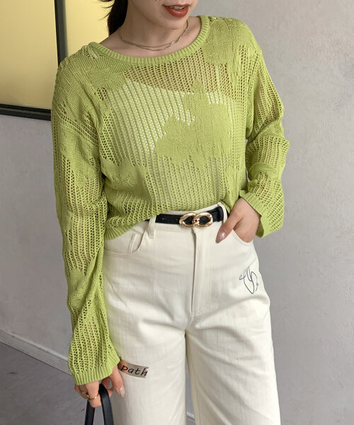 Thevon(ゼボン)の「ジャガードメッシュニット(ニット/セーター・レディース・アイボリー/ブラック/ブラウン/グリーン系その他・FREE)」の11枚目の写真