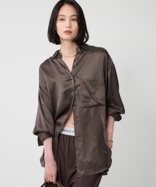 【原価ぶっ壊し割引】シルククレープ シャツ セール】ウォッシャブルシルクレーヨンシャツ(シャツ/ブラウス