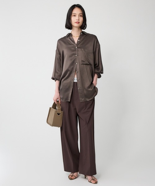 BABYLONE（バビロン）の「ウォッシャブルシルクレーヨンシャツ（シャツ/ブラウス・レディース・ダークブラウン/ライトベージュ・フリー）」の10枚目の写真