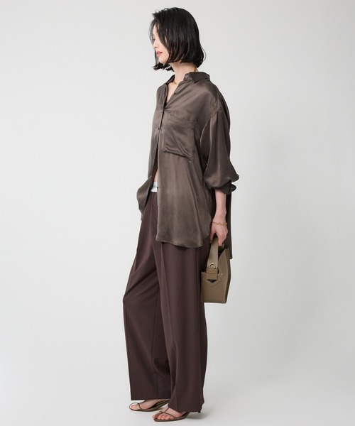 BABYLONE（バビロン）の「ウォッシャブルシルクレーヨンシャツ（シャツ/ブラウス・レディース・ダークブラウン/ライトベージュ・フリー）」の11枚目の写真
