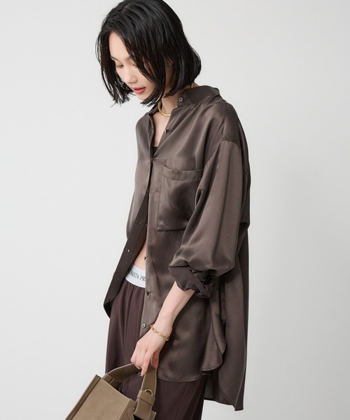 BABYLONE（バビロン）の「ウォッシャブルシルクレーヨンシャツ（シャツ/ブラウス・レディース・ダークブラウン/ライトベージュ・フリー）」の7枚目の写真