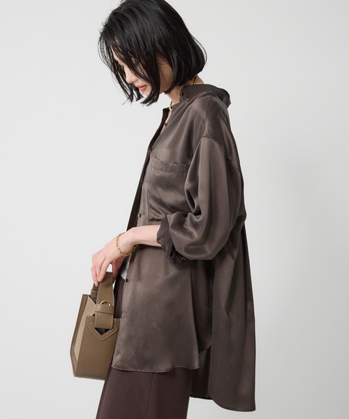 BABYLONE バビロン ウォッシャブルシルクシャツ　ブラウンベージュ セール】ウォッシャブルシルクレーヨンシャツ（シャツ/ブラウス