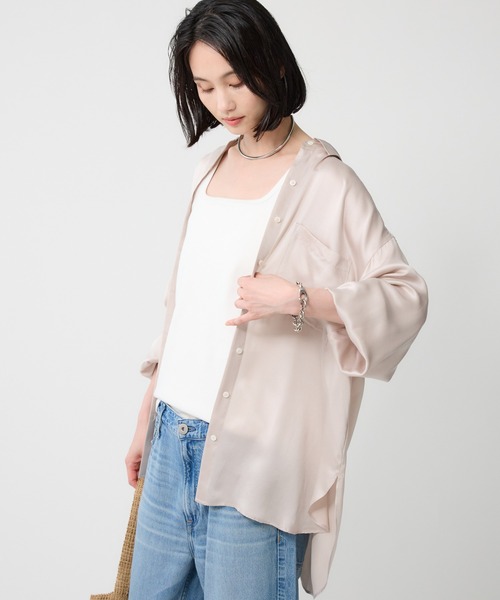 BABYLONE（バビロン）の「ウォッシャブルシルクレーヨンシャツ（シャツ/ブラウス・レディース・ダークブラウン/ライトベージュ・フリー）」の19枚目の写真