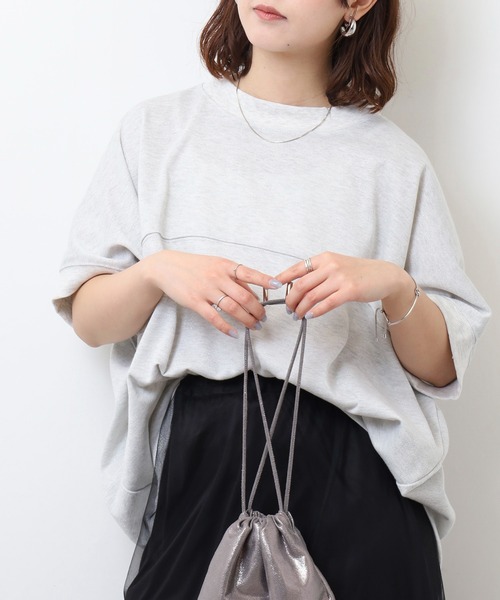 atONE(アットワン)の「ラメ混裏毛デザインハーフスリーブプルオーバートップス(Tシャツ/カットソー・レディース・杢グレー/チャコール/オートミール・L/M)」の17枚目の写真