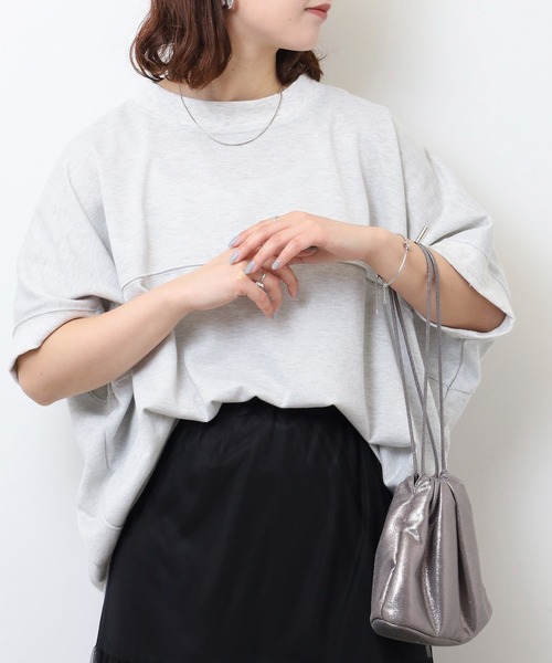 atONE(アットワン)の「ラメ混裏毛デザインハーフスリーブプルオーバートップス(Tシャツ/カットソー・レディース・杢グレー/チャコール/オートミール・L/M)」の18枚目の写真